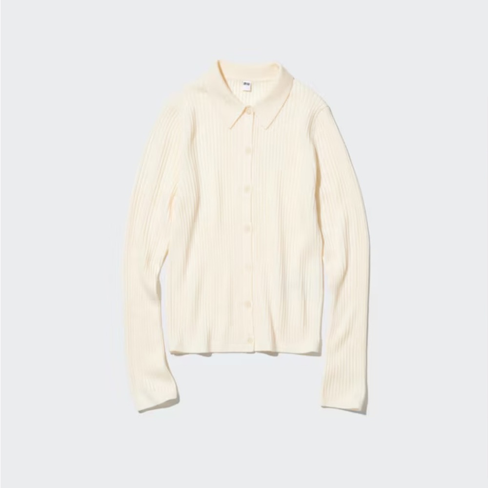 Merino wool ribbed polo cardigan